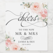 Blush Roze Bloemen Bruiloft Verjaardag Jubileum W Wijn Etiket (Enkel label)