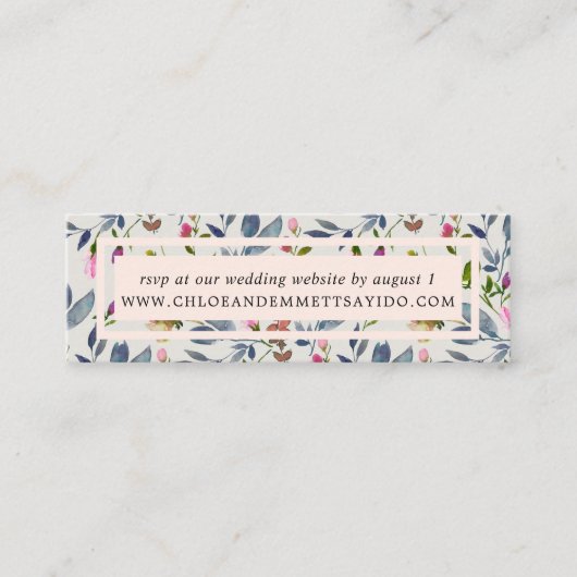 Blush Roze Bloemen Bruiloft Website RSVP Kaarten Mini Visitekaartje (Voorkant)