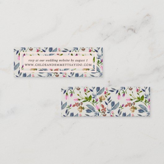 Blush Roze Bloemen Bruiloft Website RSVP Kaarten Mini Visitekaartje (Voorkant / Achterkant)