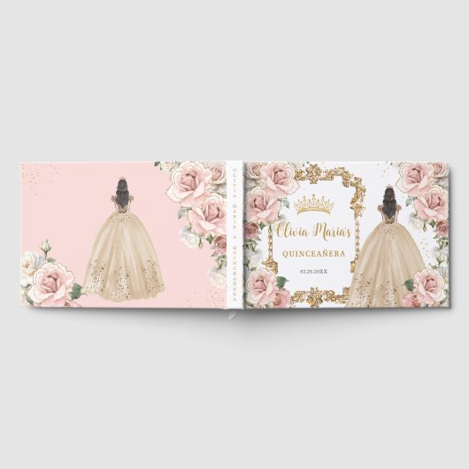  Blush Roze Bloemen Champagne Quinceanera Gastenboek (Volledig)
