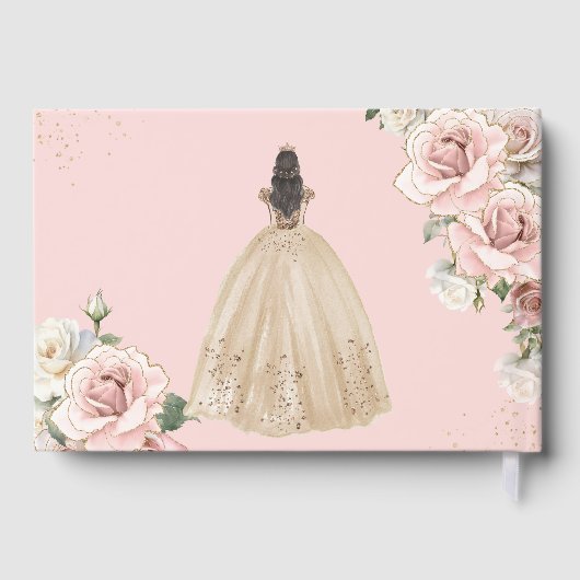  Blush Roze Bloemen Champagne Quinceanera Gastenboek (Achterkant)