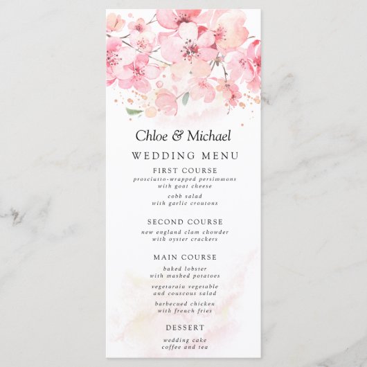 Blush Roze Bloemen Cherry Blossom Wedding Menu (Voorkant)