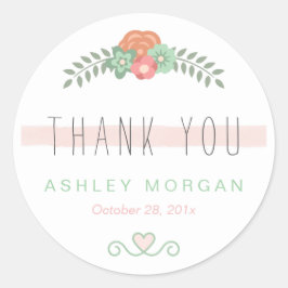 Blush roze Bloemen Chic bruiloft gunst Dank u Ronde Sticker