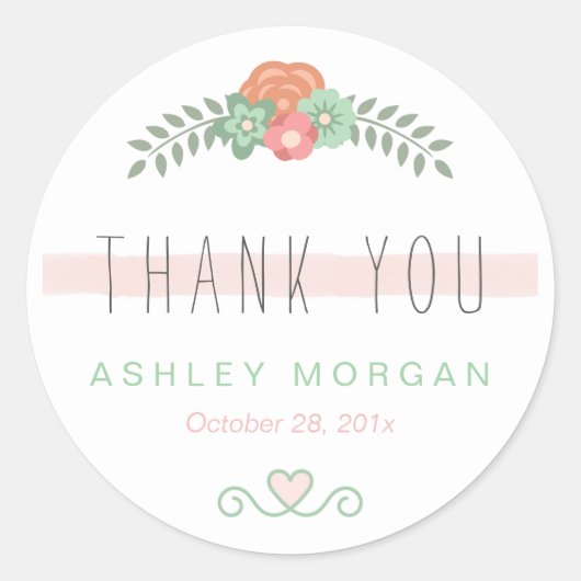 Blush roze Bloemen Chic bruiloft gunst Dank u Ronde Sticker (Voorkant)