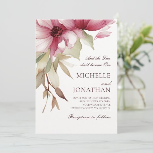 Blush Roze Bloemen Christelijk Bijbel Verse Bruilo Kaart (Staand voorkant)