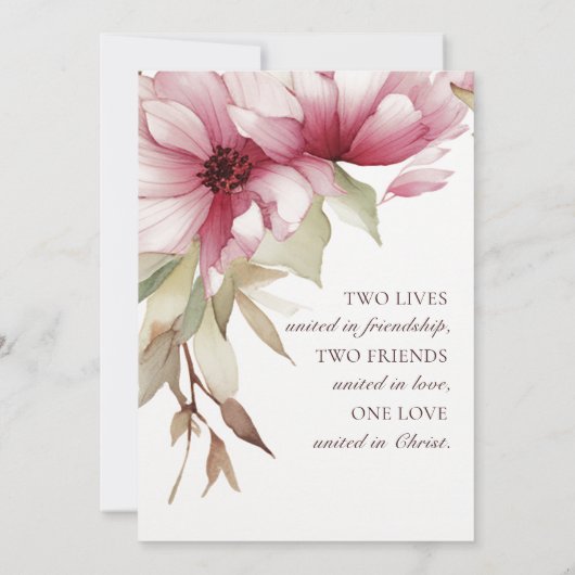 Blush Roze Bloemen Christelijk Bijbel Verse Bruilo Kaart (Achterkant)