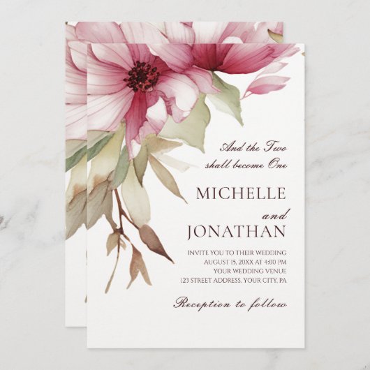 Blush Roze Bloemen Christelijk Bijbel Verse Bruilo Kaart (Voorkant / Achterkant)