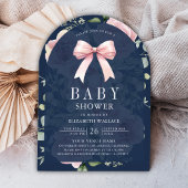 Blush Roze Bloemen Coquette Bow Navy Baby shower Kaart