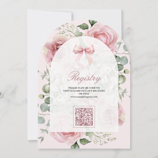 Blush Roze Bloemen Coquette Bow Navy Baby shower Kaart (Achterkant)