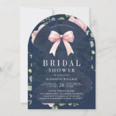 Blush Roze Bloemen Coquette Bow Navy Vrijgezellenf Kaart (Voorkant)