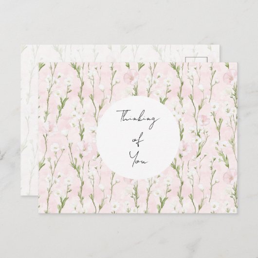  Blush Roze Bloemen Denken aan jou Briefkaart (Voorkant / Achterkant)