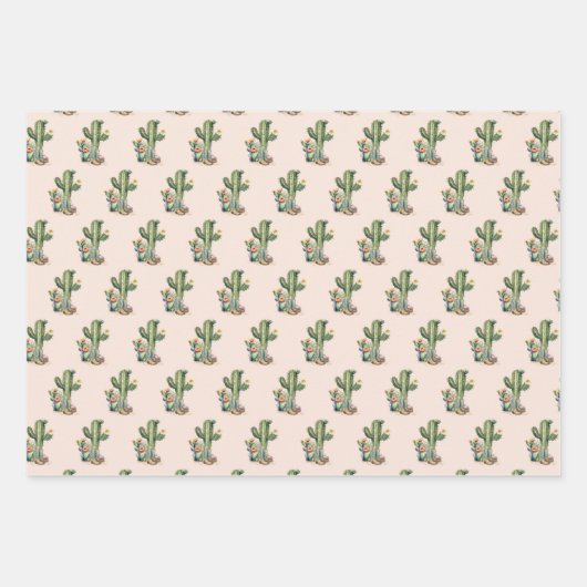 Blush Roze Bloemen Desert Cactus Westerne Laarzen Inpakpapier Vel (Voorkant 3)