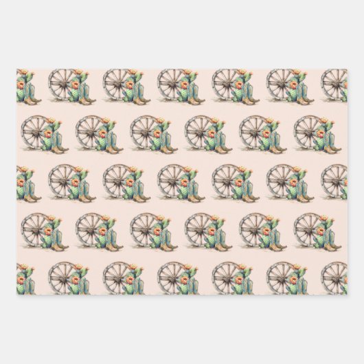 Blush Roze Bloemen Desert Cactus Westerne Laarzen Inpakpapier Vel (Voorkant)