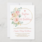 Blush Roze Bloemen Doop & Eerste Verjaardag Kaart (Voorkant)