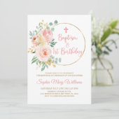 Blush Roze Bloemen Doop & Eerste Verjaardag Kaart (Staand voorkant)