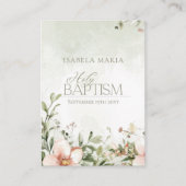 Blush roze bloemen doop groene herinneringskaart visitekaartje (Voorkant)