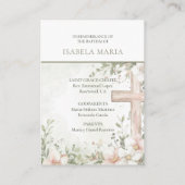 Blush roze bloemen doop groene herinneringskaart visitekaartje (Achterkant)