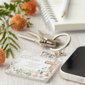 Blush roze bloemen doop groene keepsake sleutelhan sleutelhanger (Voorkant Rechts)