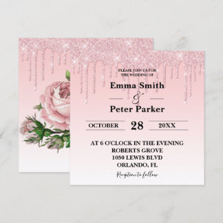 Blush roze bloemen druppelen Glitter Weddenschap Kaart