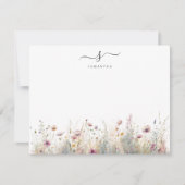 Blush Roze Bloemen Eenvoudig Chique Monogram Notitiekaartje (Voorkant)