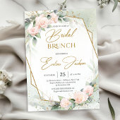 Blush roze bloemen en eucalyptus bridal brunch kaart
