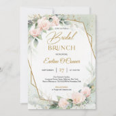 Blush roze bloemen en eucalyptus bridal brunch kaart (Voorkant)