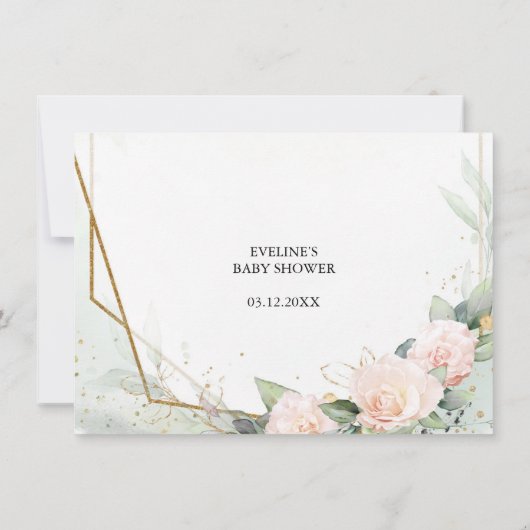 Blush roze bloemen en eucalyptus en gouden lijst bedankkaart (Achterkant)