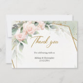 Blush roze bloemen en eucalyptus en gouden lijst bedankkaart (Voorkant)