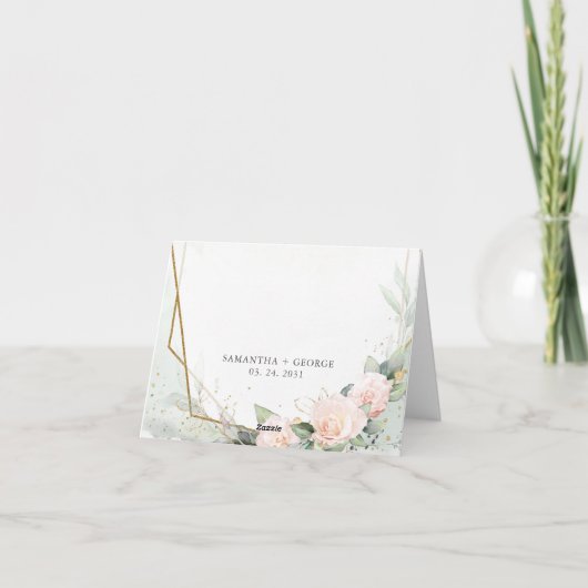 Blush roze bloemen en eucalyptus en gouden lijst bedankkaart (Achterkant)