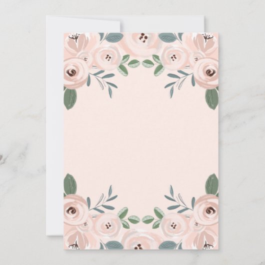  Blush Roze Bloemen en Gold Cross | doop Kaart (Achterkant)