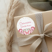 Blush Roze Bloemen en Gouden Glitter Quinceanera Ronde Sticker