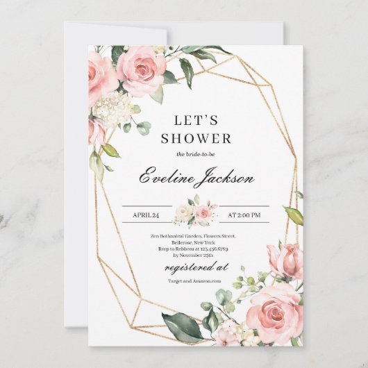 Blush roze bloemen en gouden glitter vrijgezellenf kaart (Voorkant)