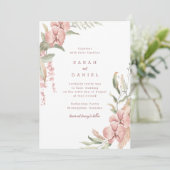 Blush Roze Bloemen en Groen Bruiloft Uitnodiging (Staand voorkant)
