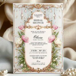 Blush roze bloemen en groen parel Vrijgezellenfees Kaart