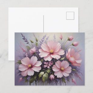 Blush roze bloemen en lavendel briefkaart