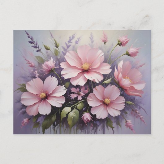 Blush roze bloemen en lavendel briefkaart (Voorkant)