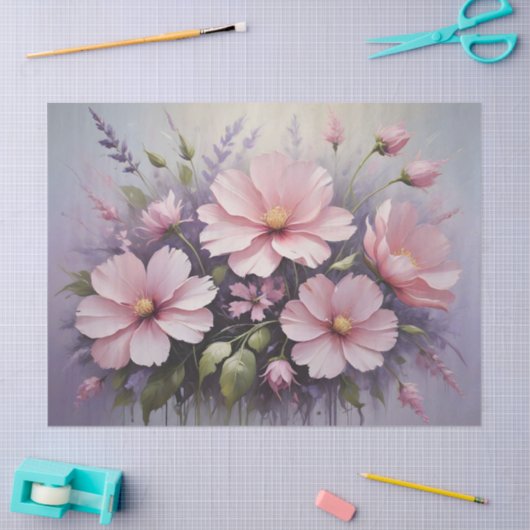 Blush roze bloemen en lavendel decoupage tissuepapier (Craft)