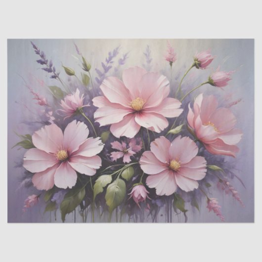 Blush roze bloemen en lavendel decoupage tissuepapier (Voorkant)