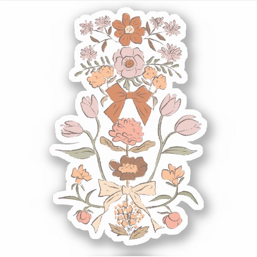 Blush roze bloemen en linten sticker (Voorkant)