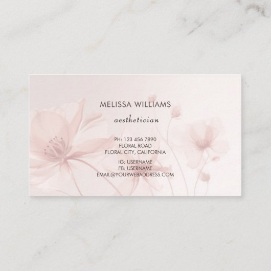Blush roze bloemen estheticus visitekaartje (Achterkant)