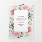 Blush roze bloemen eucalyptus alles in een bruilof drieluik uitnodiging (Cover)