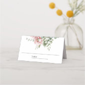 Blush roze bloemen eucalyptus bruiloft plaatskaartje (Voorkant)