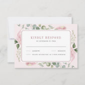 Blush roze bloemen eucalyptus bruiloft RSVP kaartje (Voorkant)