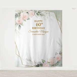 Blush roze bloemen eucalyptus Gold 60e verjaardag Wandkleed
