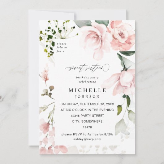 Blush Roze Bloemen & Eucalyptus Zoet 16 2B Kaart (Voorkant)