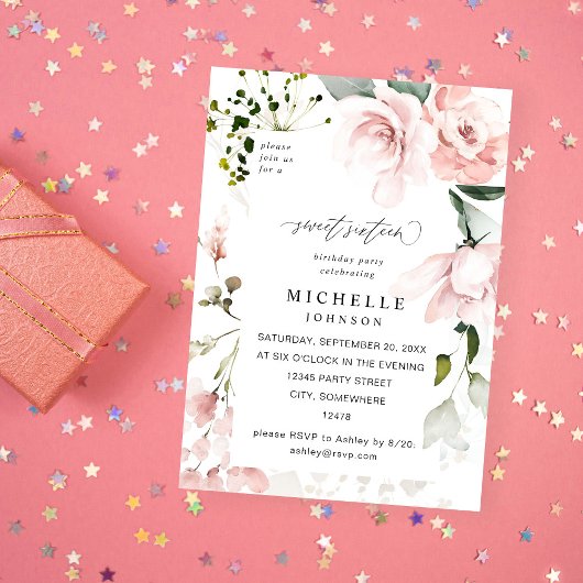 Blush Roze Bloemen & Eucalyptus Zoet 16 2B Kaart