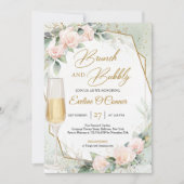 Blush roze bloemen eucalyptusbrunch en bubby kaart (Voorkant)