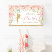 Blush Roze Bloemen Fairy Verjaardag Douche Achterg Spandoek (Insitu)