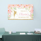 Blush Roze Bloemen Fairy Verjaardag Douche Achterg Spandoek (Beurs)