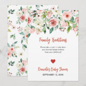 Blush Roze Bloemen Familie Tradities Baby shower Aankondiging (Voorkant / Achterkant)